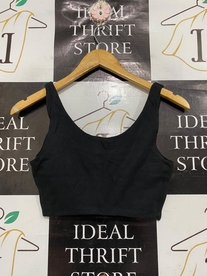 FACTORIE |XS | BUST 14 | A74 | BLACK SCOOP-NECK CROP TANK TOP