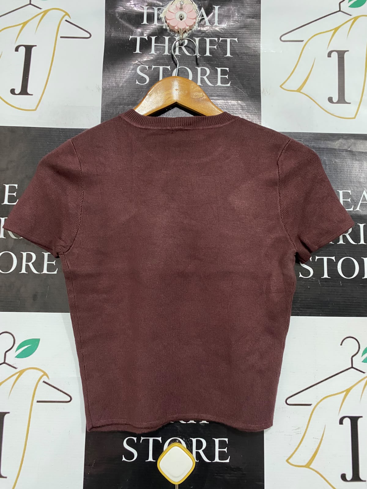 ANKO |S | BUST 14 | A74 |  MAUVE/MAROON SHORT-SLEEVE KNIT TOP