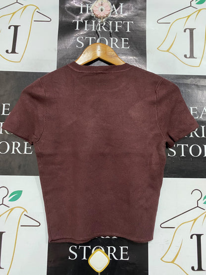 ANKO |S | BUST 14 | A74 |  MAUVE/MAROON SHORT-SLEEVE KNIT TOP