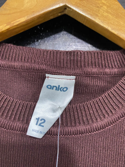 ANKO |S | BUST 14 | A74 |  MAUVE/MAROON SHORT-SLEEVE KNIT TOP