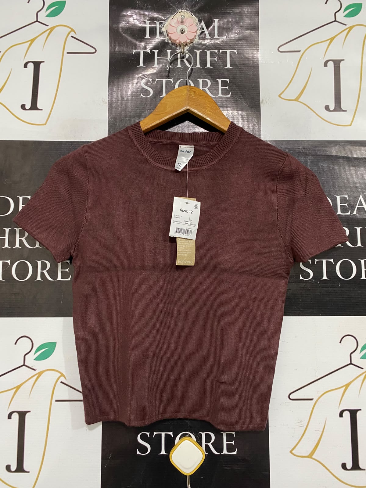 ANKO |S | BUST 14 | A74 |  MAUVE/MAROON SHORT-SLEEVE KNIT TOP