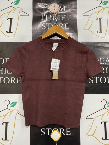 ANKO |S | BUST 14 | A74 |  MAUVE/MAROON SHORT-SLEEVE KNIT TOP