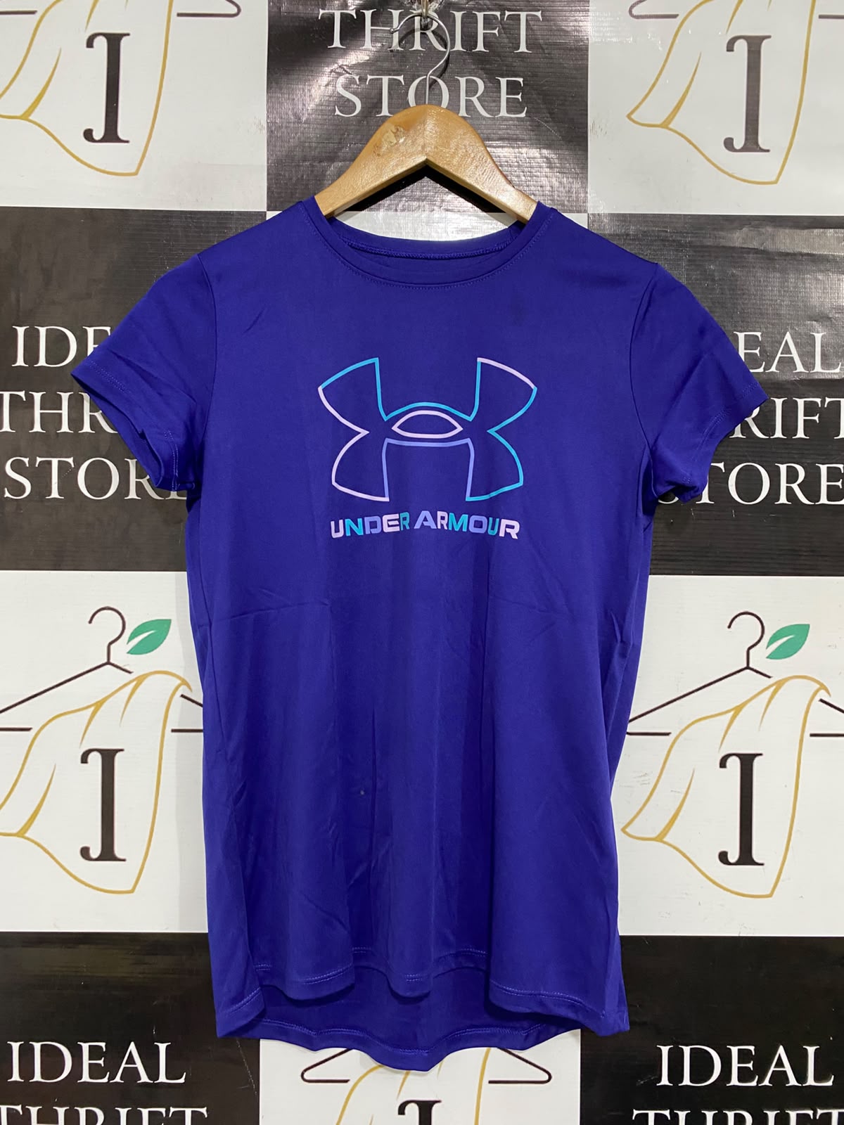 UNDER ARMOUR |M | BUST 17 | A74 |  BLUE LOGO ATHLETIC T-SHIRT