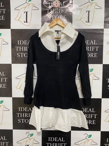 FASHION NOVA |M | BUST 15 | A74|  BLACK & WHITE TWO-PIECE LAYERED DRESS TOP