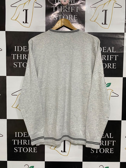 BURTON  |XL | BUST 23 | A74|  GREY STRIPED BUTTON-DOWN CARDIGAN