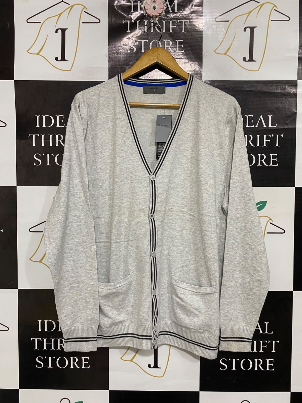 BURTON  |XL | BUST 23 | A74|  GREY STRIPED BUTTON-DOWN CARDIGAN