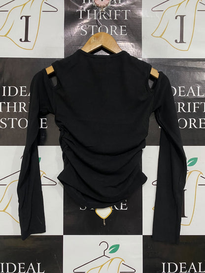 DAZIE |S | BUST 13 | A74|  BLACK CUT-OUT LONG SLEEVE TOP