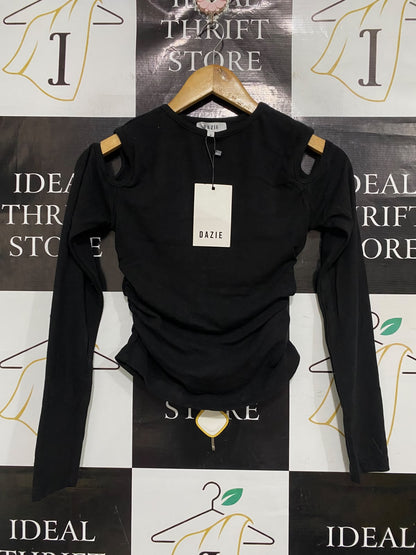 DAZIE |S | BUST 13 | A74|  BLACK CUT-OUT LONG SLEEVE TOP