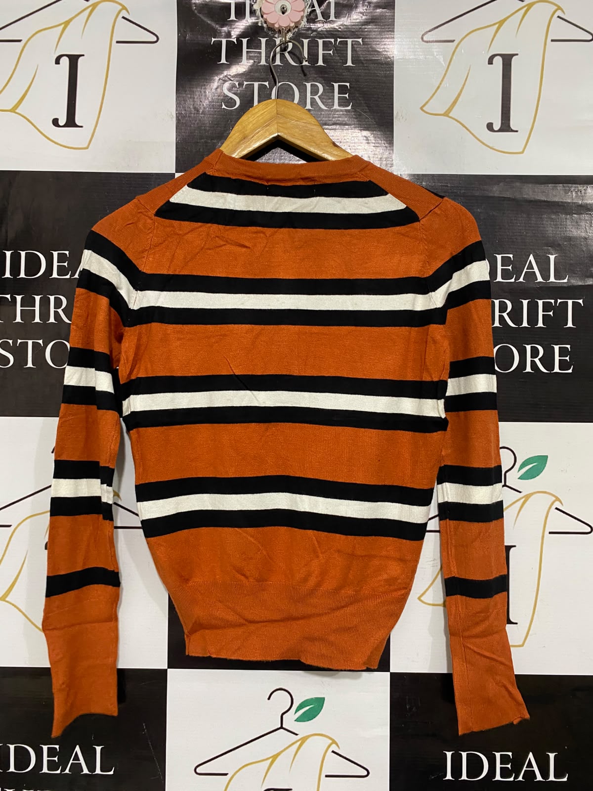 SUNNY GIRL |S | BUST 16 | A74|  ORANGE STRIPED LONG SLEEVE KNIT SWEATER