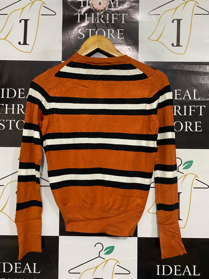 SUNNY GIRL |S | BUST 16 | A74|  ORANGE STRIPED LONG SLEEVE KNIT SWEATER