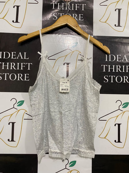 ANKO |S | BUST 15 | A74|  GREY LACE-TRIM CAMISOLE TOP