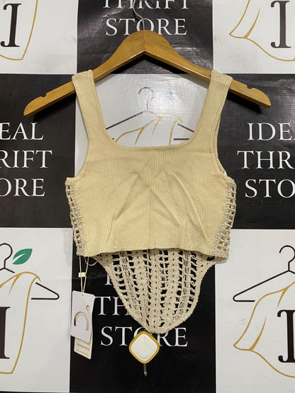 COMMENSE |S | BUST 12 | A74|  BEIGE CROCHET CORSET CROP TOP