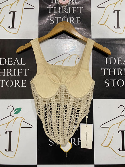 COMMENSE |S | BUST 12 | A74|  BEIGE CROCHET CORSET CROP TOP