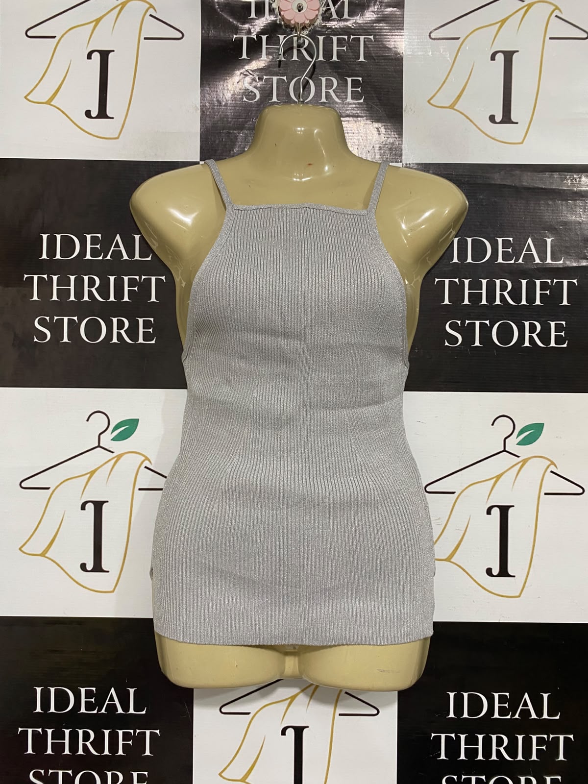 ZARA  |M | BUST 15 | A74|  SILVER SHIMMER METALLIC TANK TOP