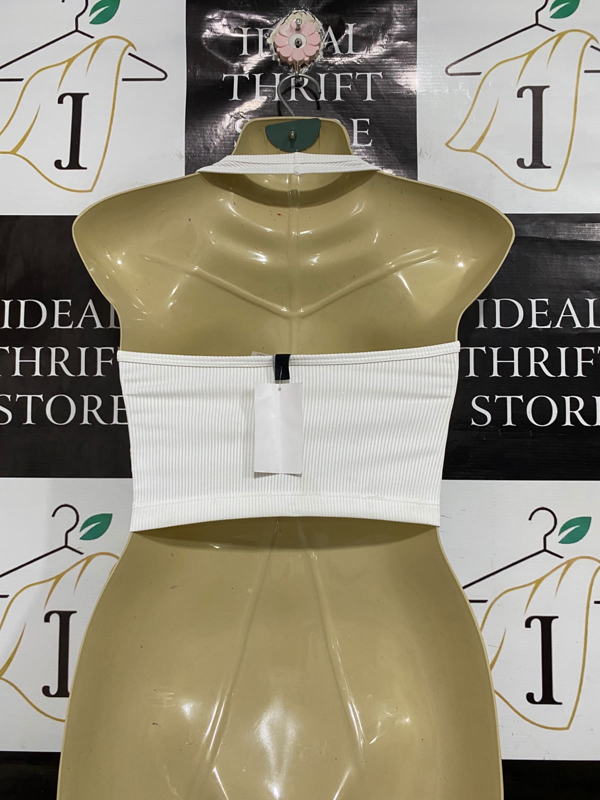H&M |XS | BUST 14 | A74|   WHITE RIBBED CROP TANK TOP