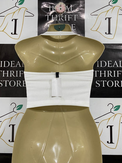 H&M |XS | BUST 14 | A74|   WHITE RIBBED CROP TANK TOP