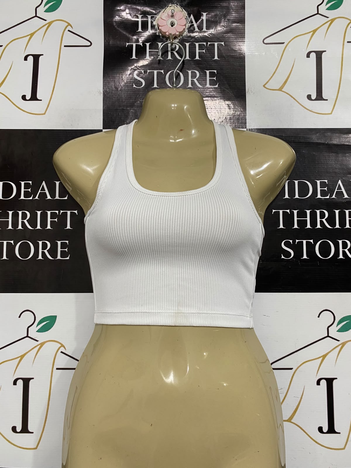 H&M |XS | BUST 14 | A74|   WHITE RIBBED CROP TANK TOP