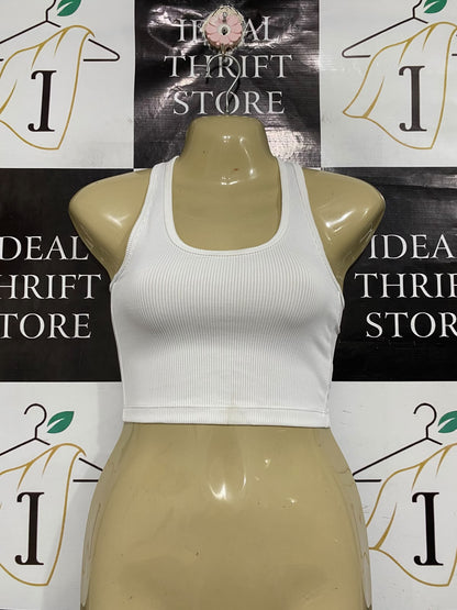 H&M |XS | BUST 14 | A74|   WHITE RIBBED CROP TANK TOP