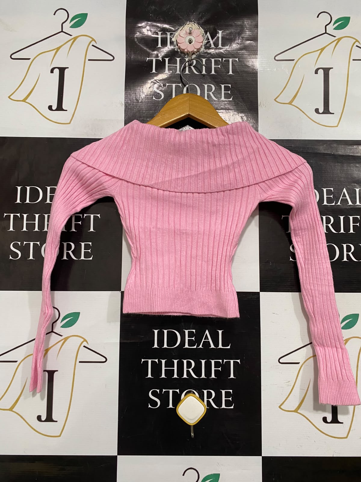 AVA AND EVER |S | BUST 10 | A74|   PINK OFF SHOULDER RIBBED KNIT TOP