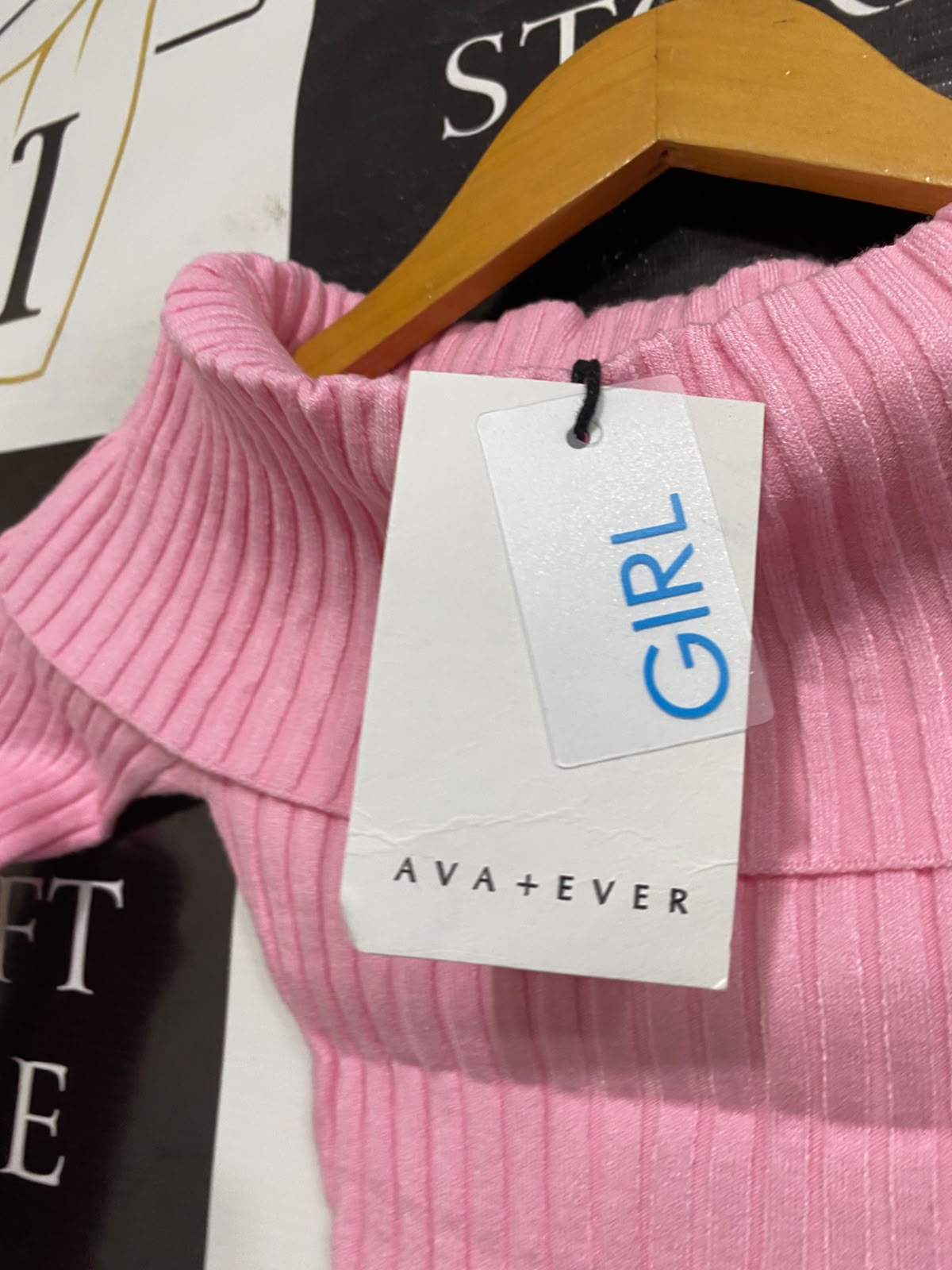 AVA AND EVER |S | BUST 10 | A74|   PINK OFF SHOULDER RIBBED KNIT TOP