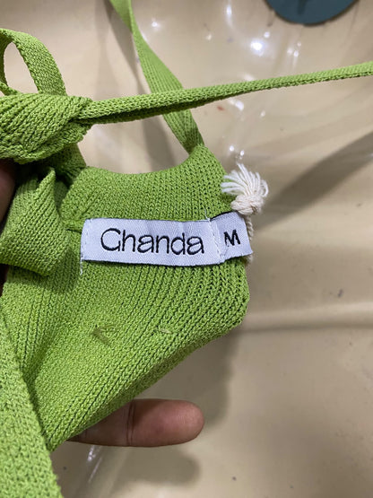 CHANDA |M | BUST 15 | A74|   LIME GREEN RIBBED KNIT DRESS
