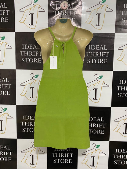 CHANDA |M | BUST 15 | A74|   LIME GREEN RIBBED KNIT DRESS
