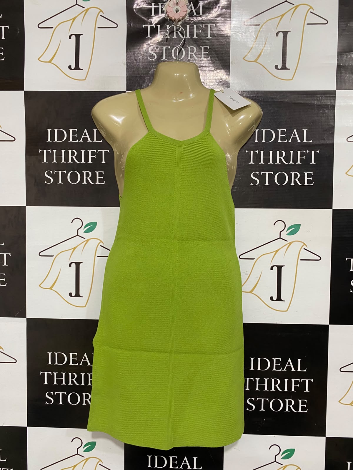 CHANDA |M | BUST 15 | A74|   LIME GREEN RIBBED KNIT DRESS