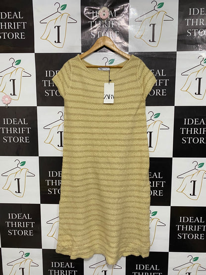 ZARA |M | BUST 18 | A74| YELLOW STRIPED KNIT DRESS