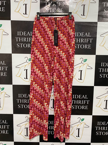 WHITE FOX |XS | WAIST 26 | A74|  PINK MULTICOLOR PRINTED WIDE LEG PANTS