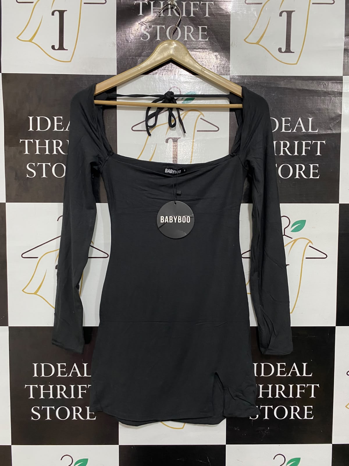 BABYBOO |S | BUST 14 | A74|  BLACK LONG SLEEVE MINI DRESS