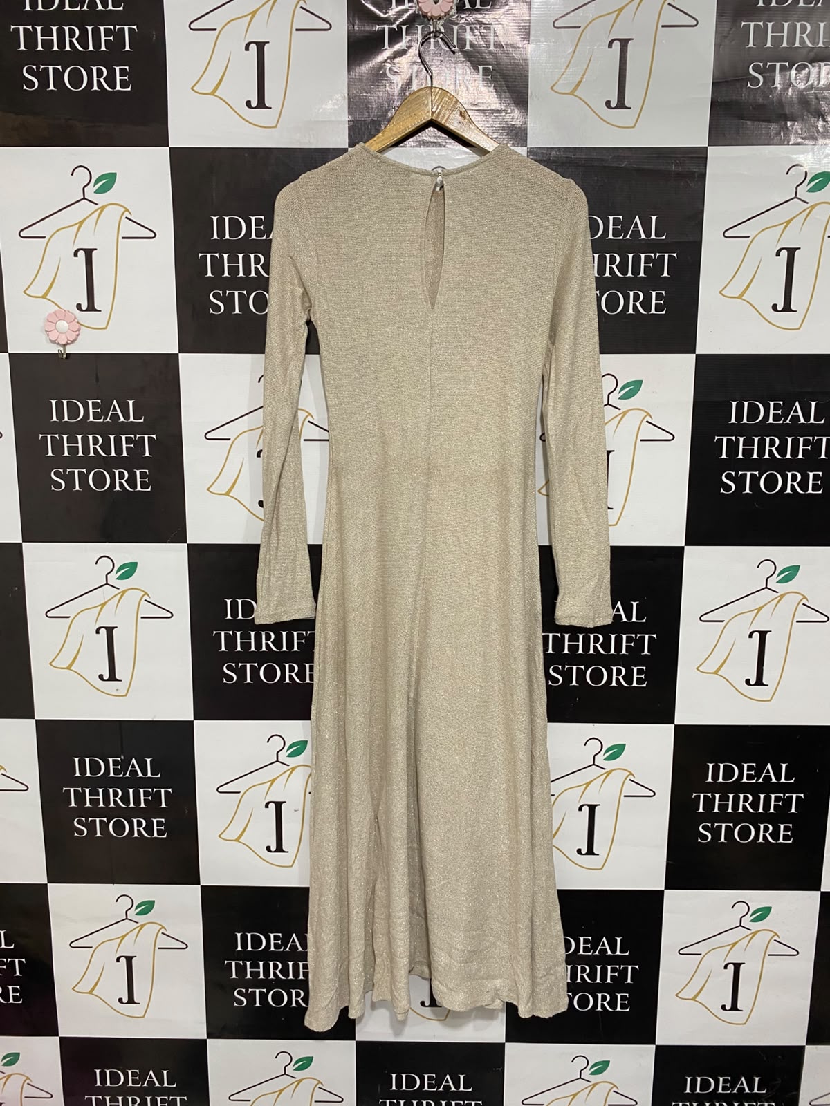 ZARA |M | BUST 15  | A74|   BEIGE SHIMMER KNIT MAXI DRESS