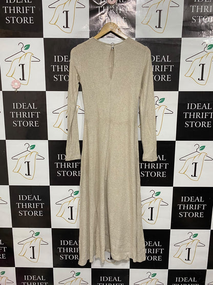 ZARA |M | BUST 15  | A74|   BEIGE SHIMMER KNIT MAXI DRESS