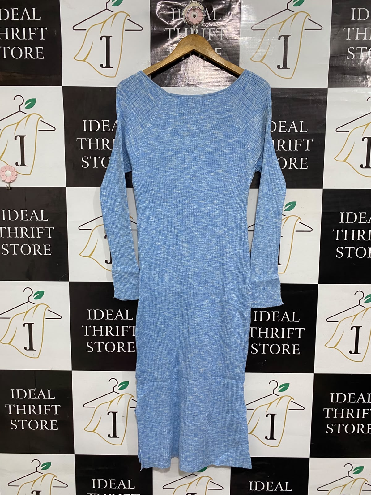 ANKO |M | BUST 16 | A74|   BLUE RIBBED KNIT MAXI DRESS