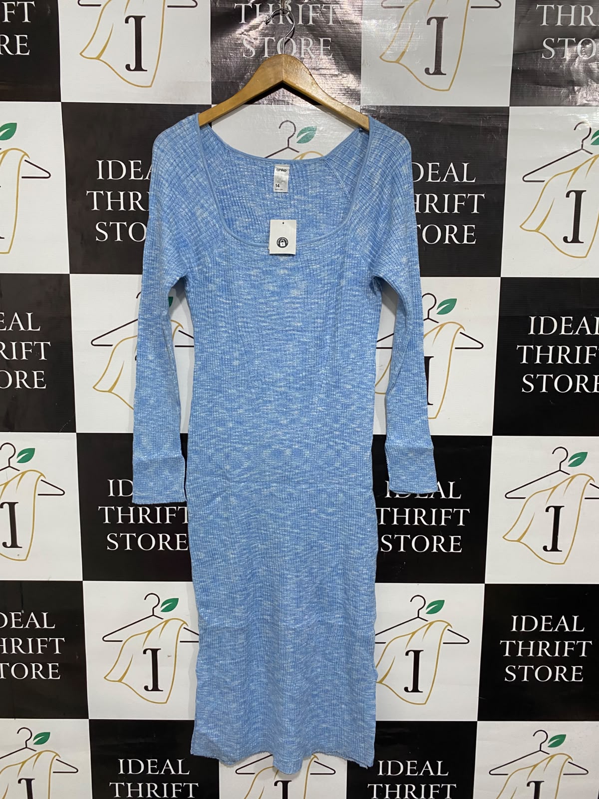 ANKO |M | BUST 16 | A74|   BLUE RIBBED KNIT MAXI DRESS