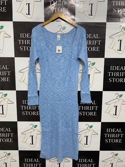 ANKO |M | BUST 16 | A74|   BLUE RIBBED KNIT MAXI DRESS