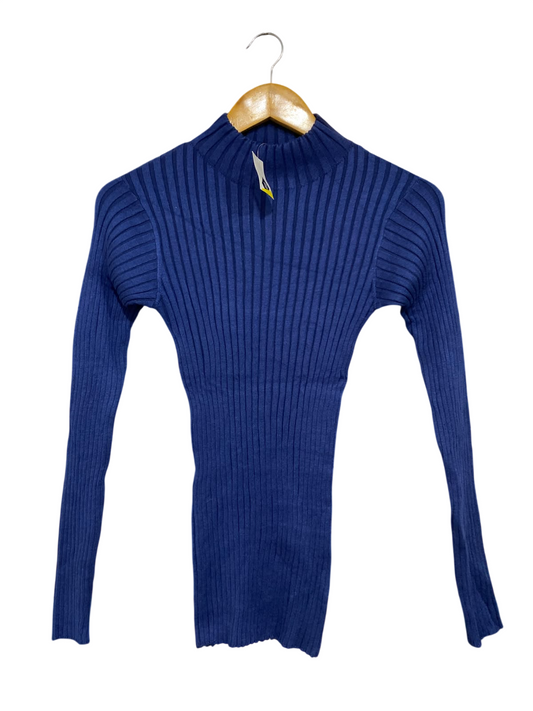 TEX |M | BUST 12 | A75 | ROYAL BLUE RIBBED MOCK NECK LONG SLEEVE KNIT TOP