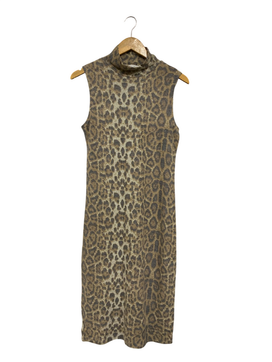 ANTISTAR |L | BUST 17 | A75 | LEOPARD PRINT MOCK NECK SLEEVELESS MIDI DRESS