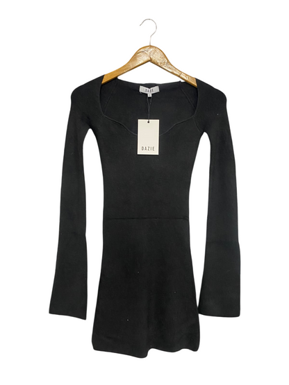 DAZIE |S | BUST 12 | A75 | BLACK RIBBED SWEETHEART NECK LONG SLEEVE MINI DRESS