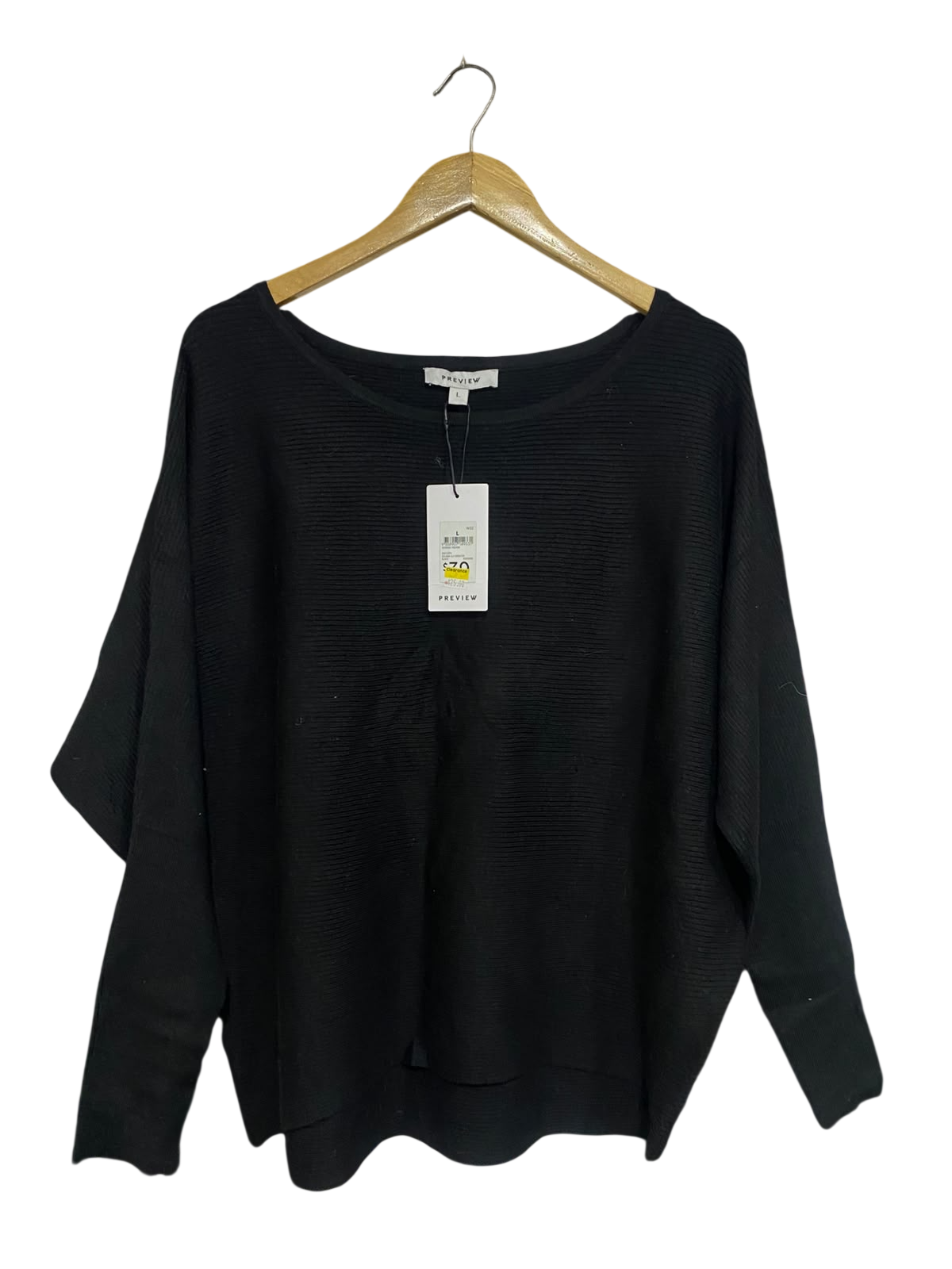 PREVIEW |L | BUST 28 | A75 | BLACK RIBBED BATWING DOLMAN SLEEVE KNIT TOP