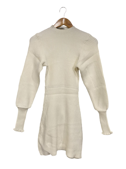 ZARA |S | BUST 11 | A75 | OFF-WHITE RIBBED LONG SLEEVE KNIT MINI DRESS