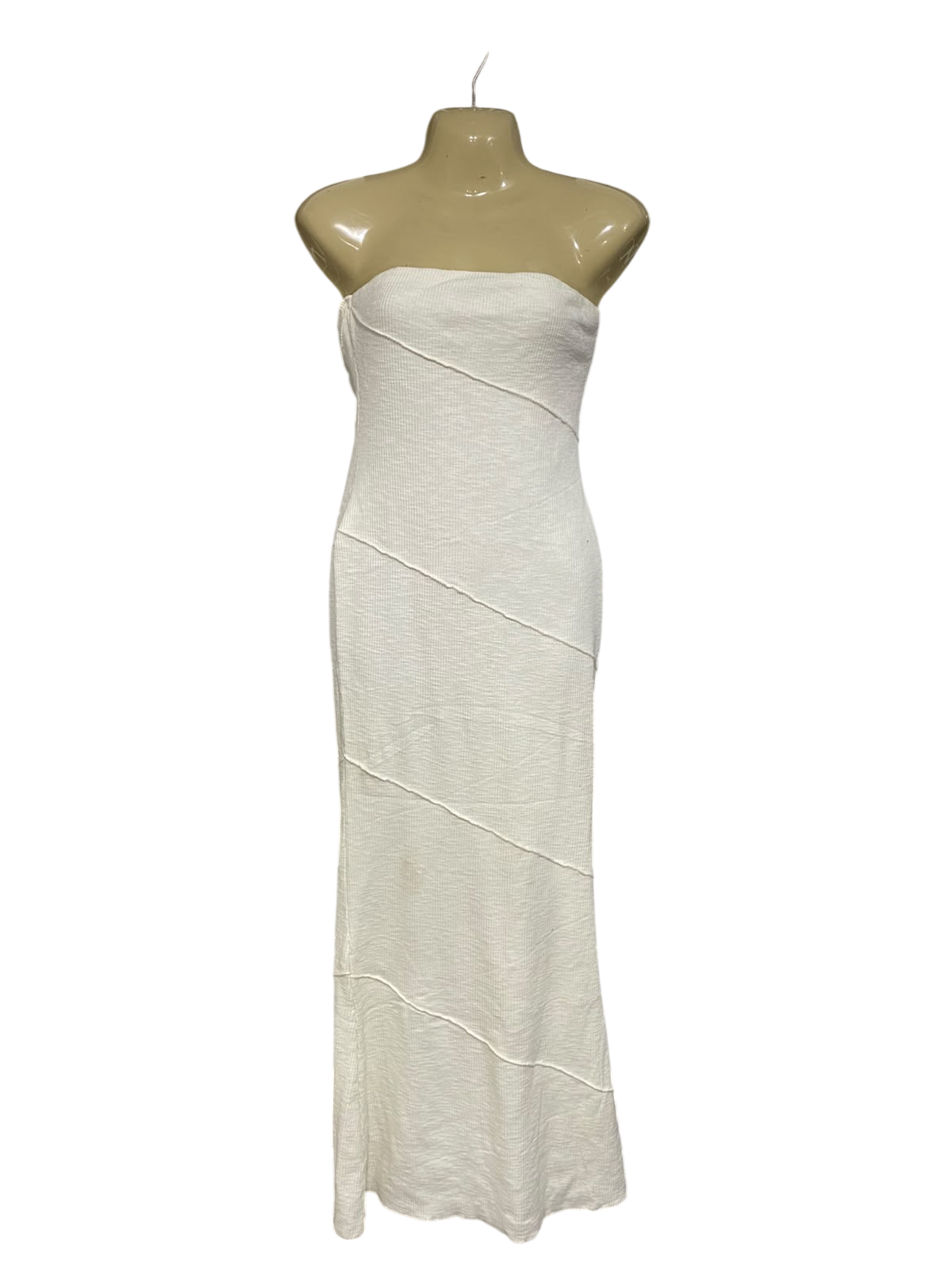 PRINCESS POLLY |S|  BUST 16 | A75 | WHITE TEXTURED STRAINLESS STRAPLESS MAXI DRESS
