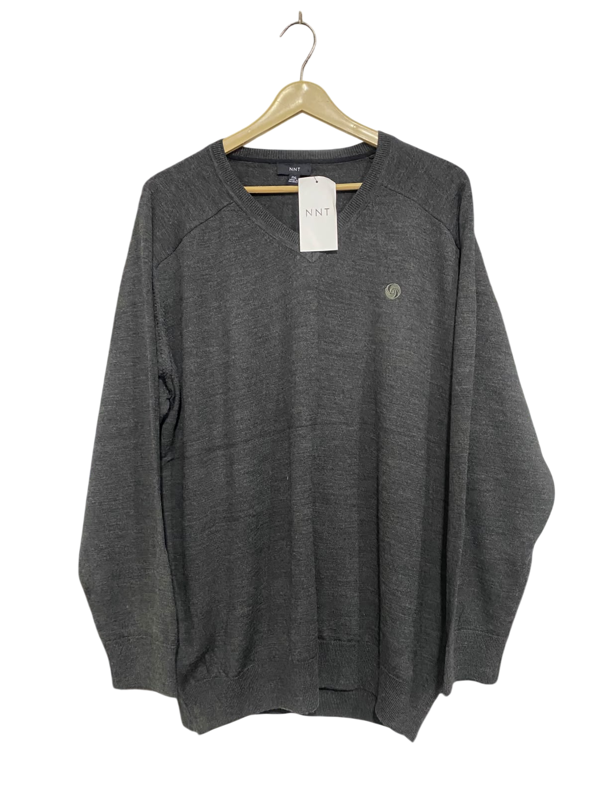 NNT | XL | BUST 24| A75 | CHARCOAL GREY V-NECK LONG SLEEVE KNIT PULLOVER