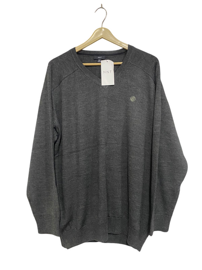 NNT | XL | BUST 24| A75 | CHARCOAL GREY V-NECK LONG SLEEVE KNIT PULLOVER