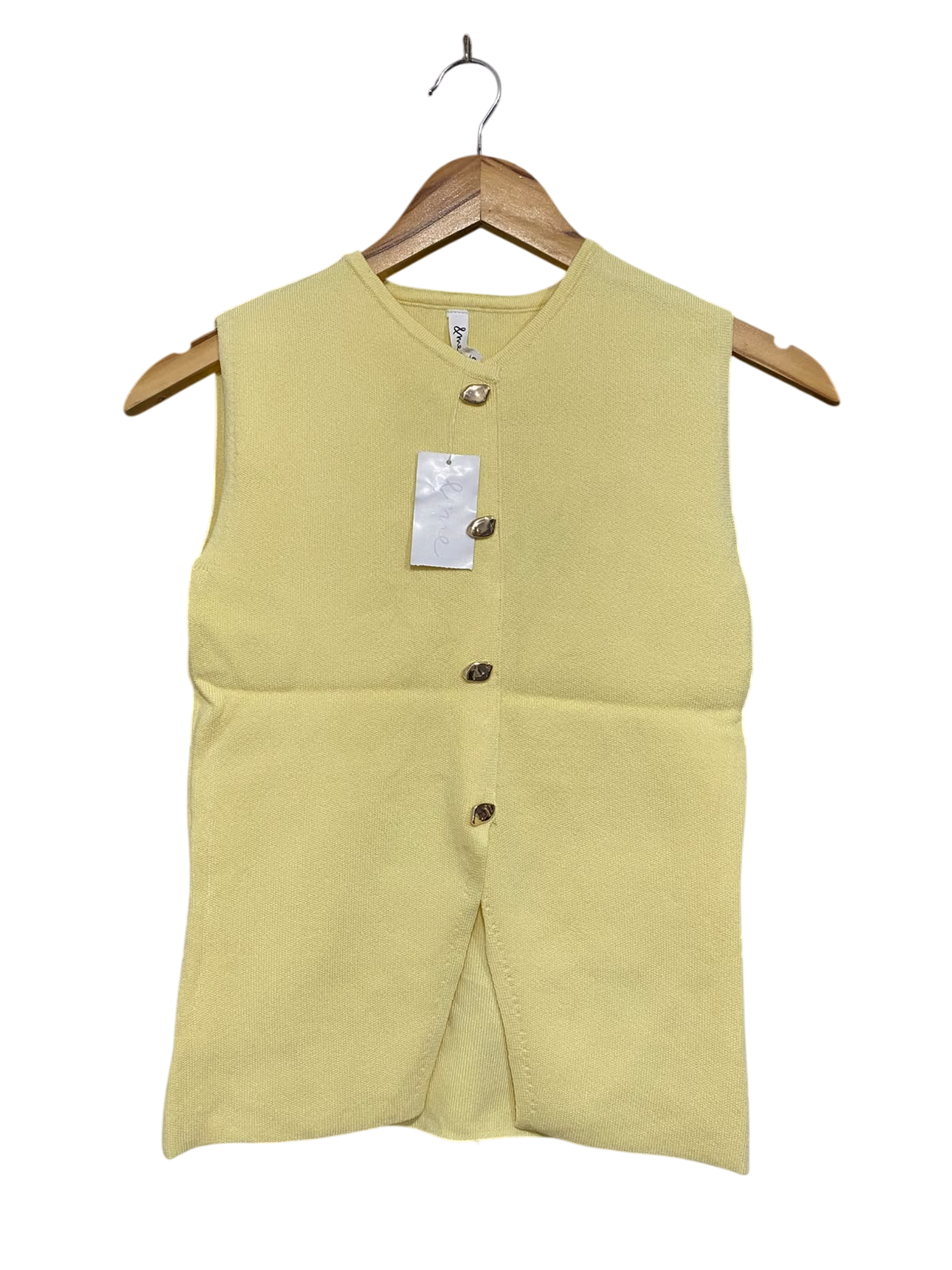 &ME |XS | BUST 14 | A75 | LIGHT YELLOW BUTTON-FRONT SLEEVELESS KNIT TOP