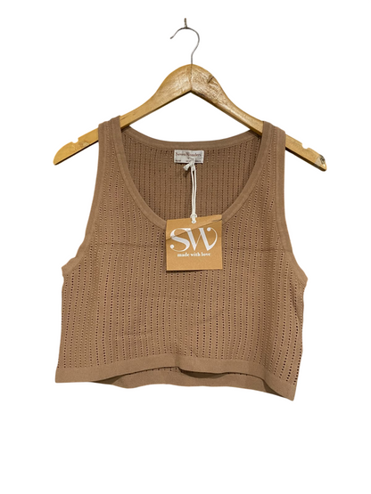 SEVEN WONDERS |S | BUST 16 | A75 | CAMEL BROWN OPEN-KNIT TANK TOP