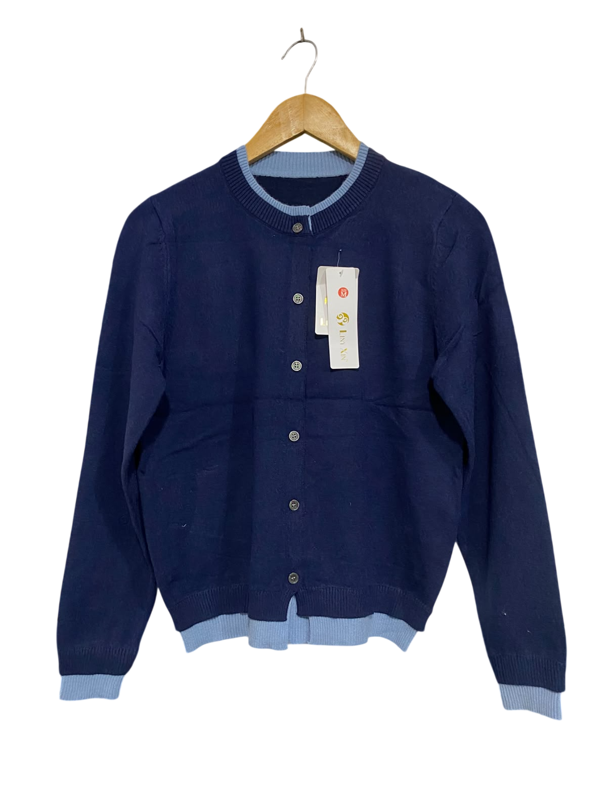 LINY XIN |M | BUST 19 | A75 | NAVY BLUE AND LIGHT BLUE LAYERED-LOOK BUTTON-UP CARDIGAN