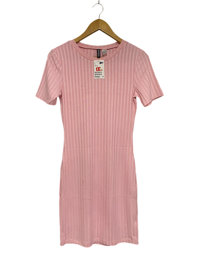 H&M |M | BUST 15 | A75 | PASTEL PINK RIBBED SHORT SLEEVE MIDI DRESS