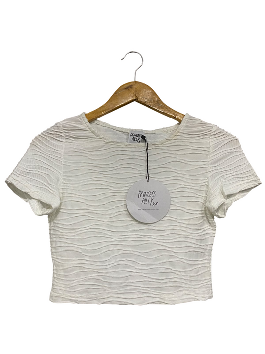 PRINCESS POLLY |S | BUST 14 | A75 | WHITE TEXTURED CRINKLE SHORT SLEEVE CROP TOP
