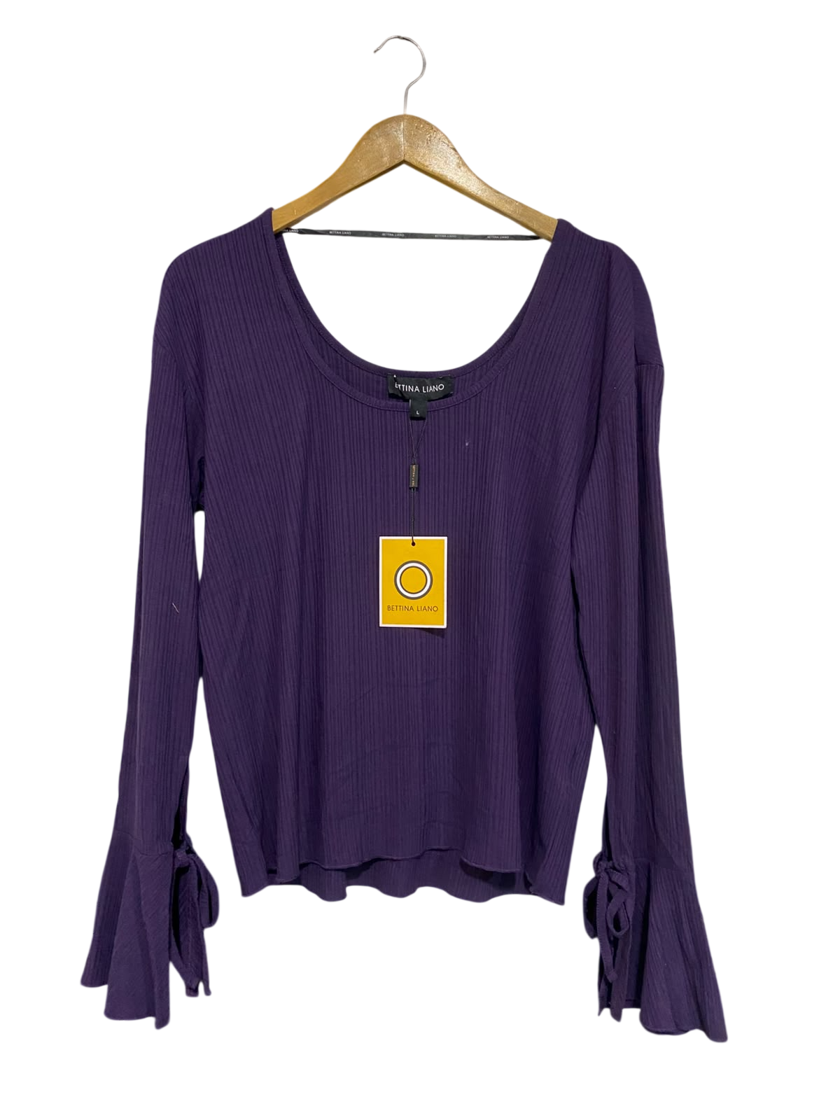 BETTINA LIANO |L | BUST 20 | A75 | PURPLE RIBBED SCOOP NECK TIE SLEEVE TOP