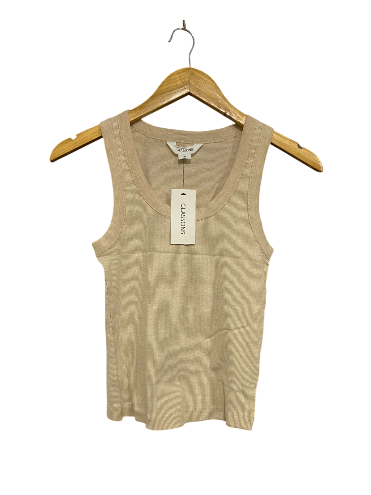 GLASSONS |S | BUST 12 | A75 | BEIGE RIBBED SCOOP NECK TANK TOP